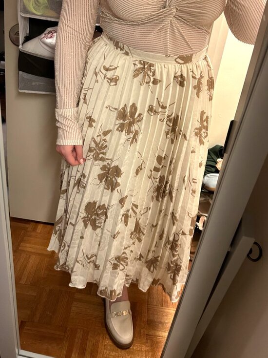 Lulus Easily Delightful Ivory Floral Satin Pleated Jacquard Midi Skirt White NWT - Picture 3 of 3